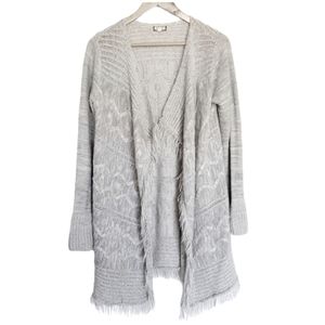 Women's Open Cardigan Gray Sweater with Fringes Size L